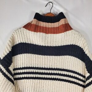 Womens Chenille Mock Neck Striped Oversized Waffle Knit Sweater L2621 S/M